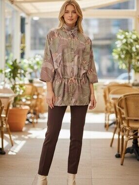 DIXX vintage safari style jacket with tiger print 3/4 sleeve coat